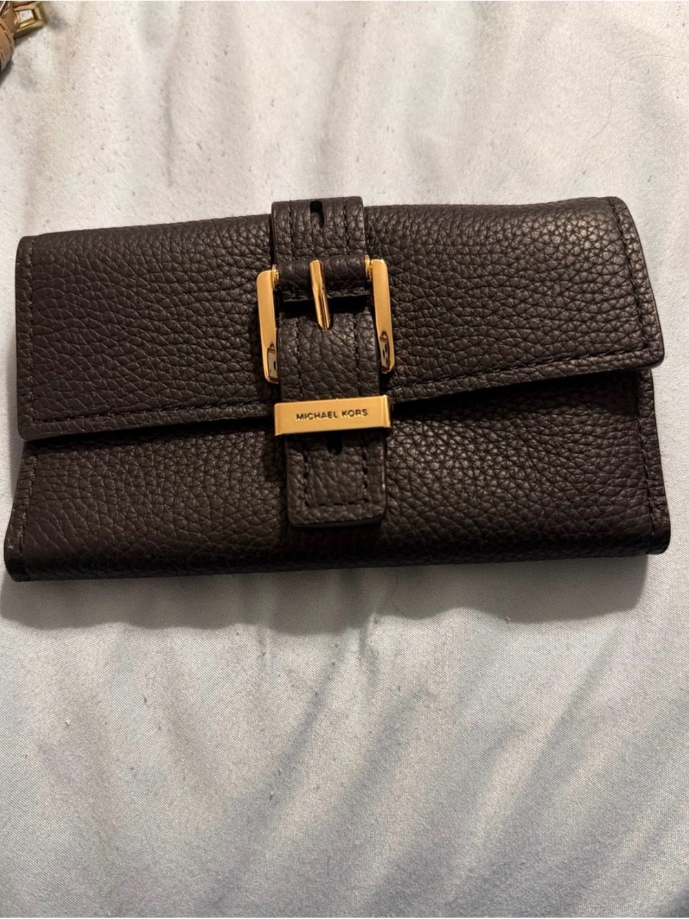 Michael Kors Black Pebbled Leather Buckle Card Holder